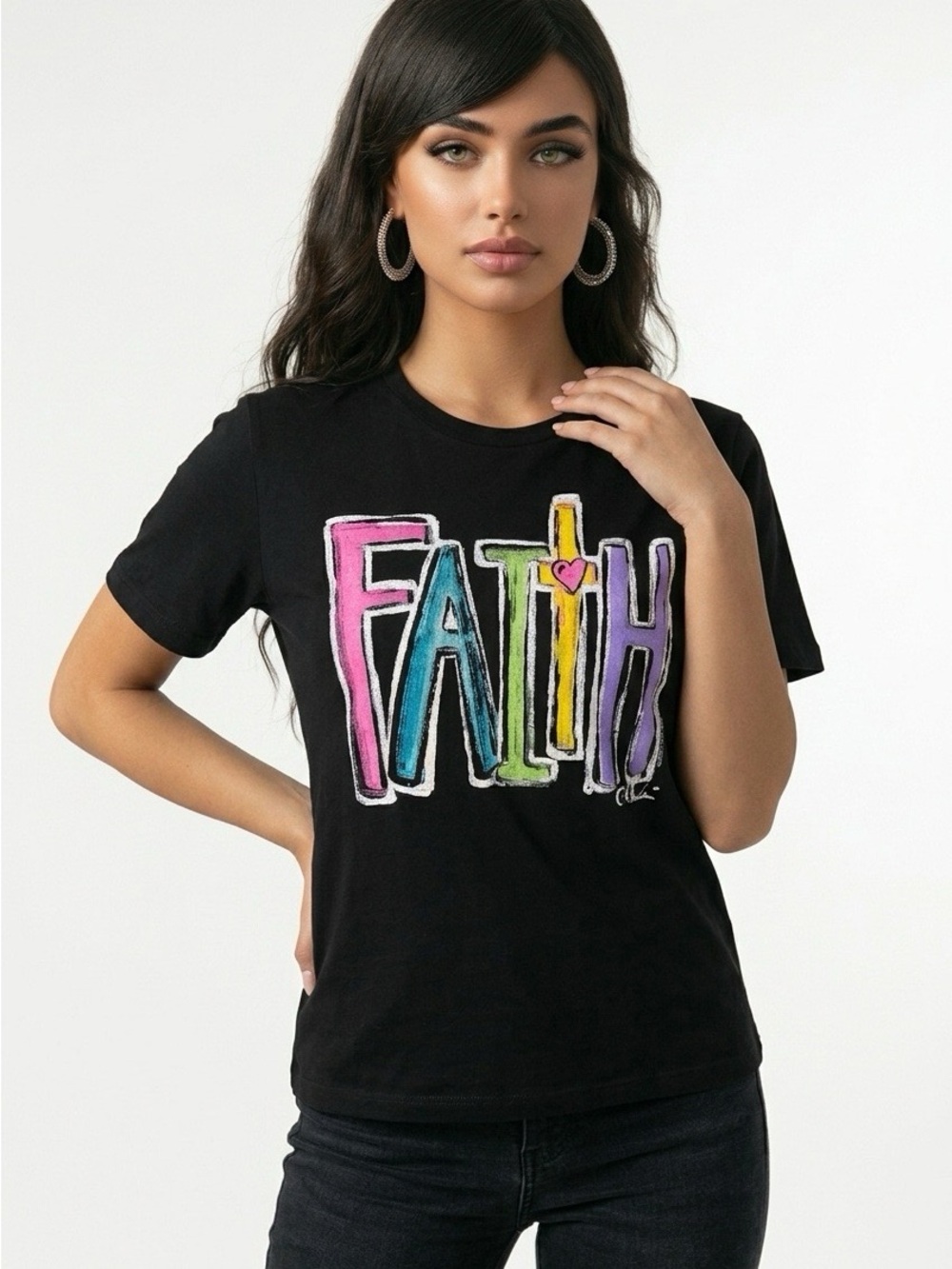 Women’s Black 'Faith' Short Sleeve Graphic Tee